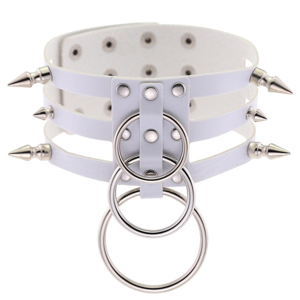 (image for) Three-row Silver-ring Rivet Spiked Collar