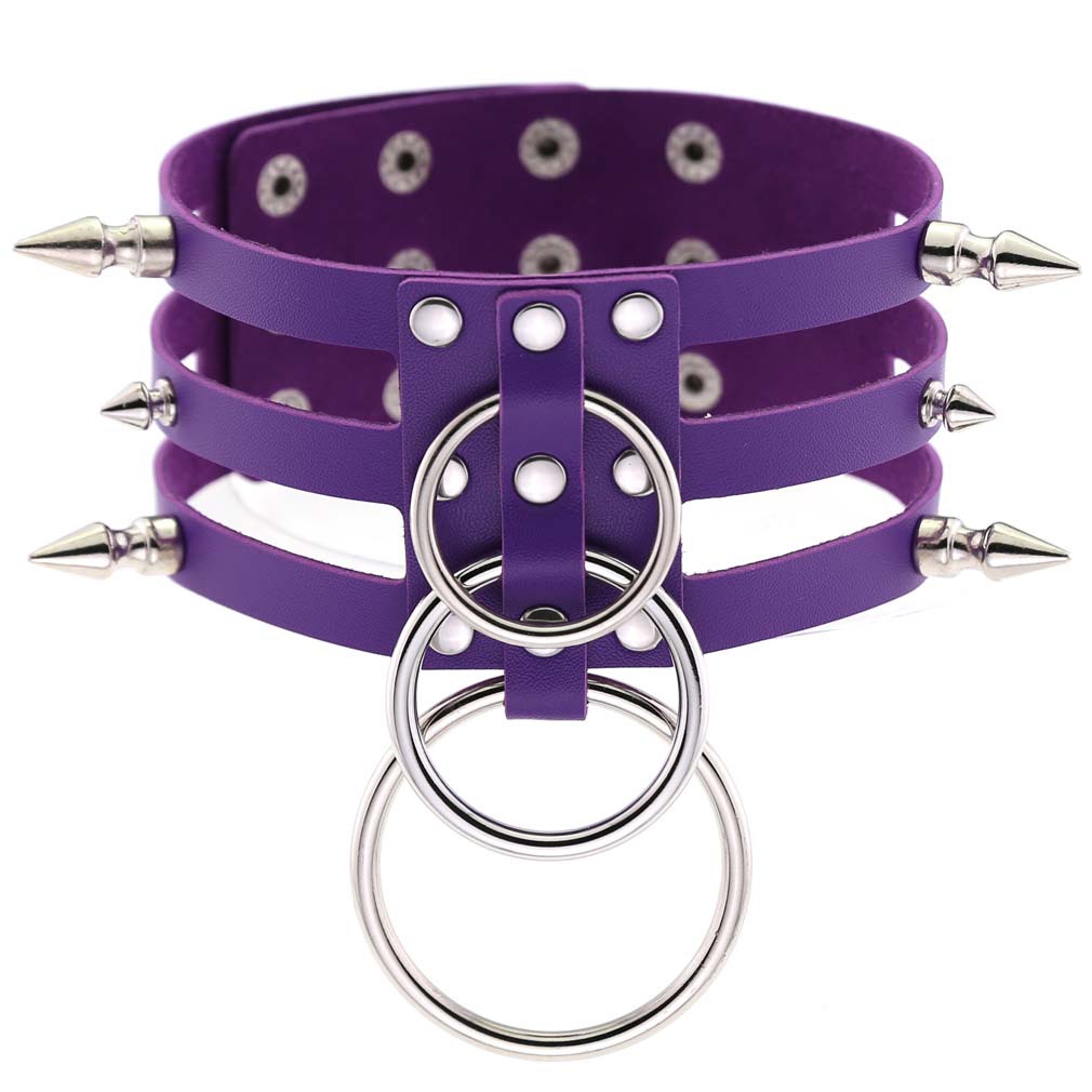 (image for) Three-row Silver-ring Rivet Spiked Collar