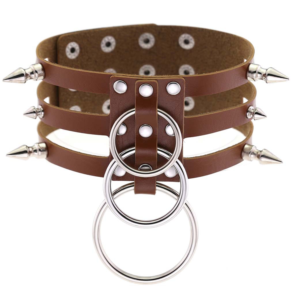 (image for) Three-row Silver-ring Rivet Spiked Collar