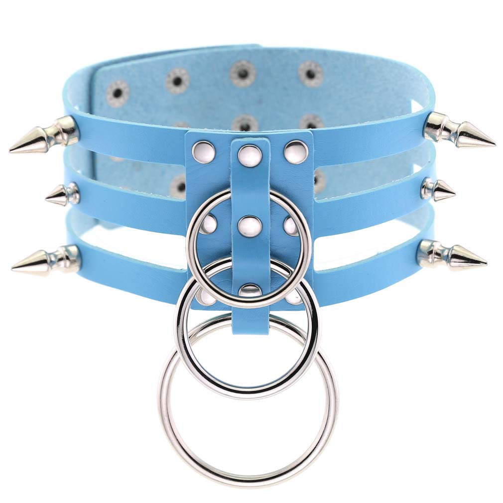 (image for) Three-row Silver-ring Rivet Spiked Collar