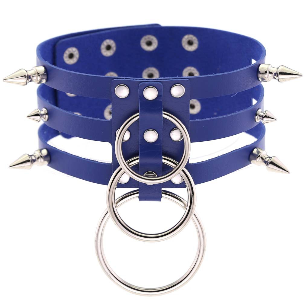 (image for) Three-row Silver-ring Rivet Spiked Collar