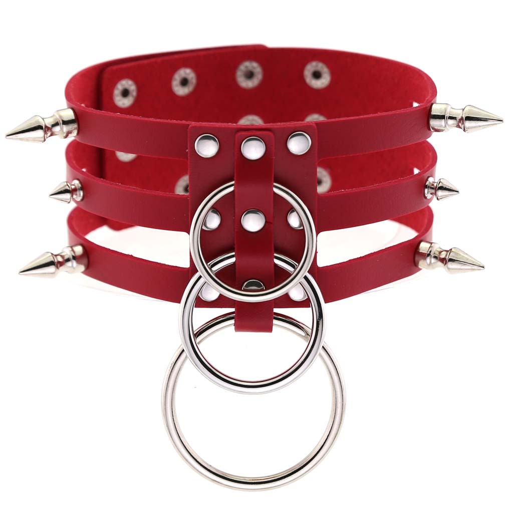(image for) Three-row Silver-ring Rivet Spiked Collar