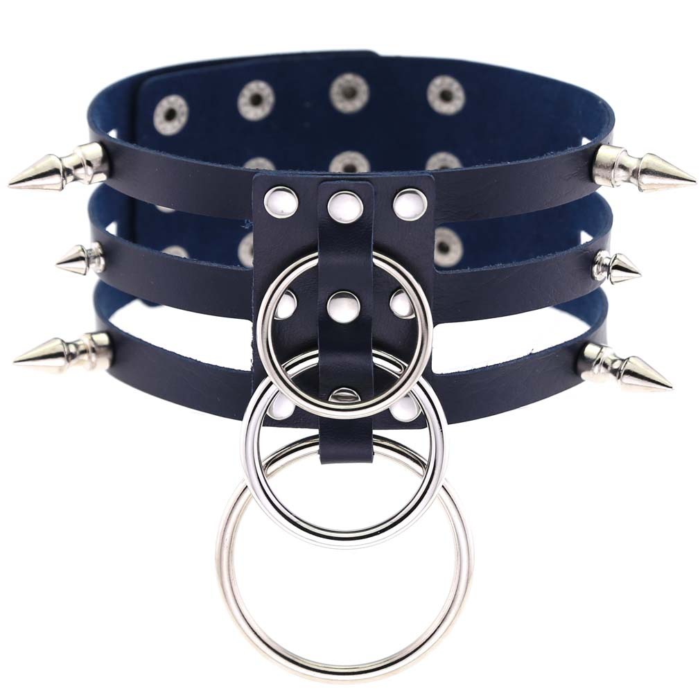 (image for) Three-row Silver-ring Rivet Spiked Collar