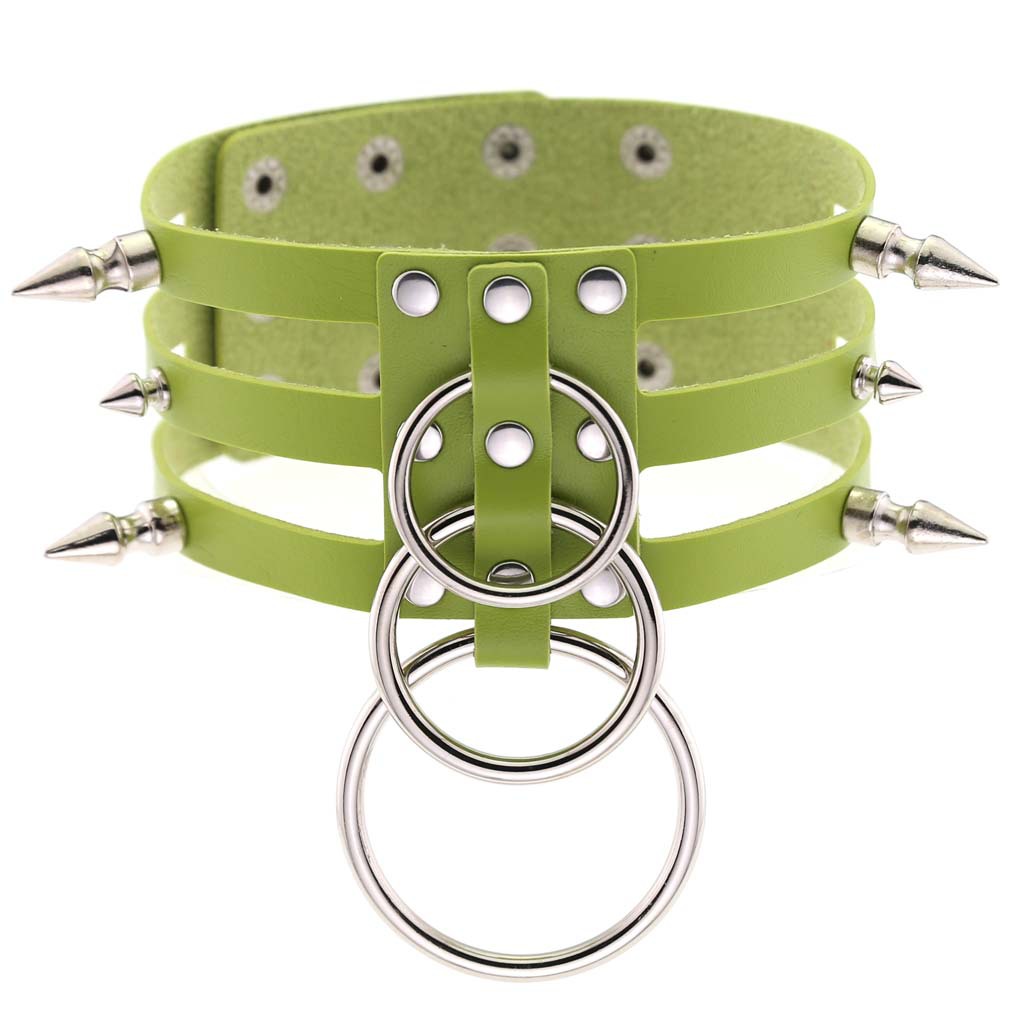 (image for) Three-row Silver-ring Rivet Spiked Collar