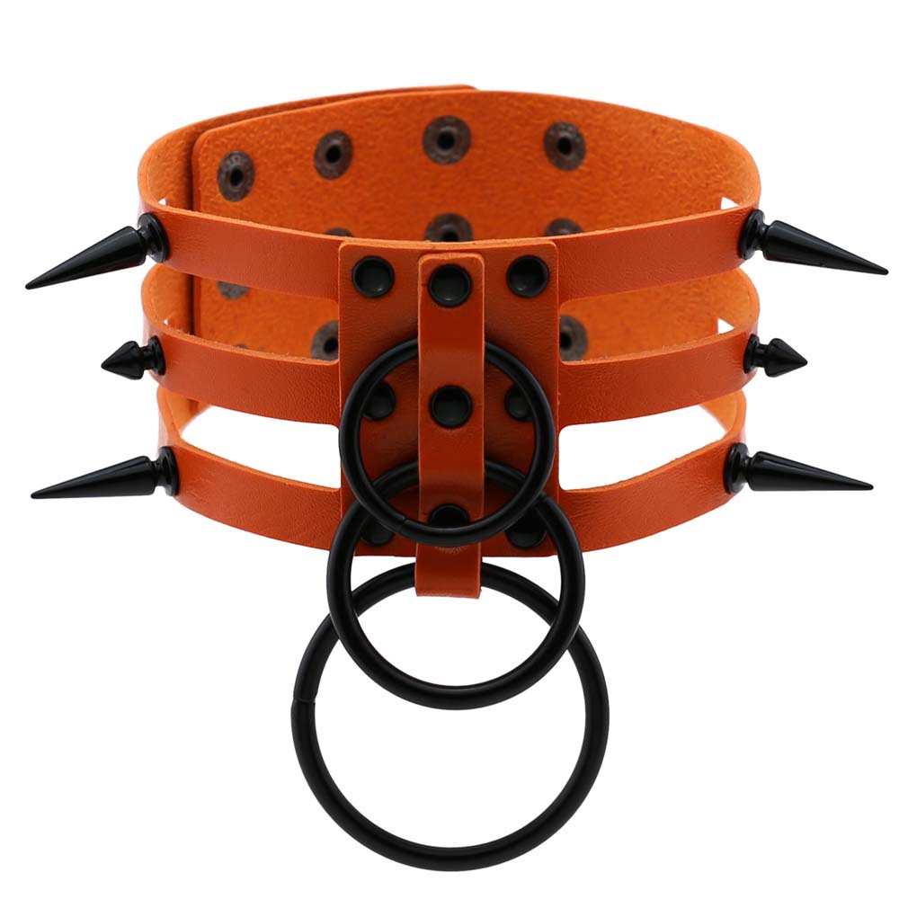 (image for) Three-row Silver-ring Rivet Spiked Collar