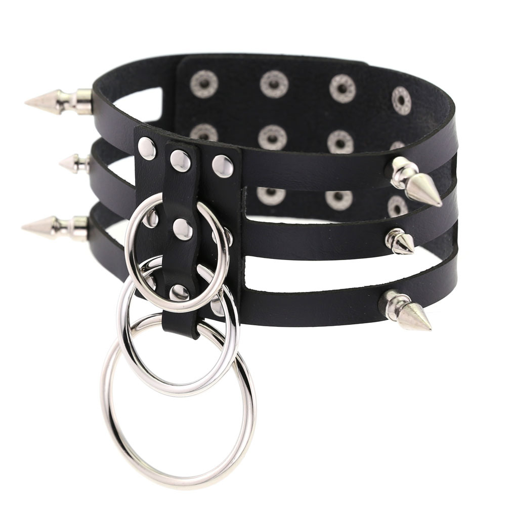 (image for) Three-row Silver-ring Rivet Spiked Collar