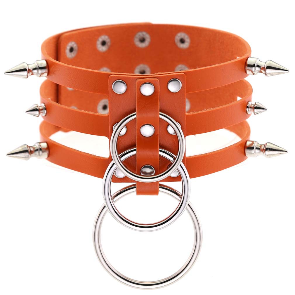 (image for) Three-row Silver-ring Rivet Spiked Collar