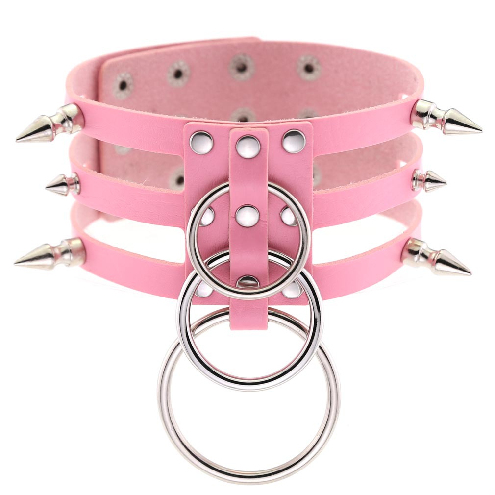 (image for) Three-row Silver-ring Rivet Spiked Collar