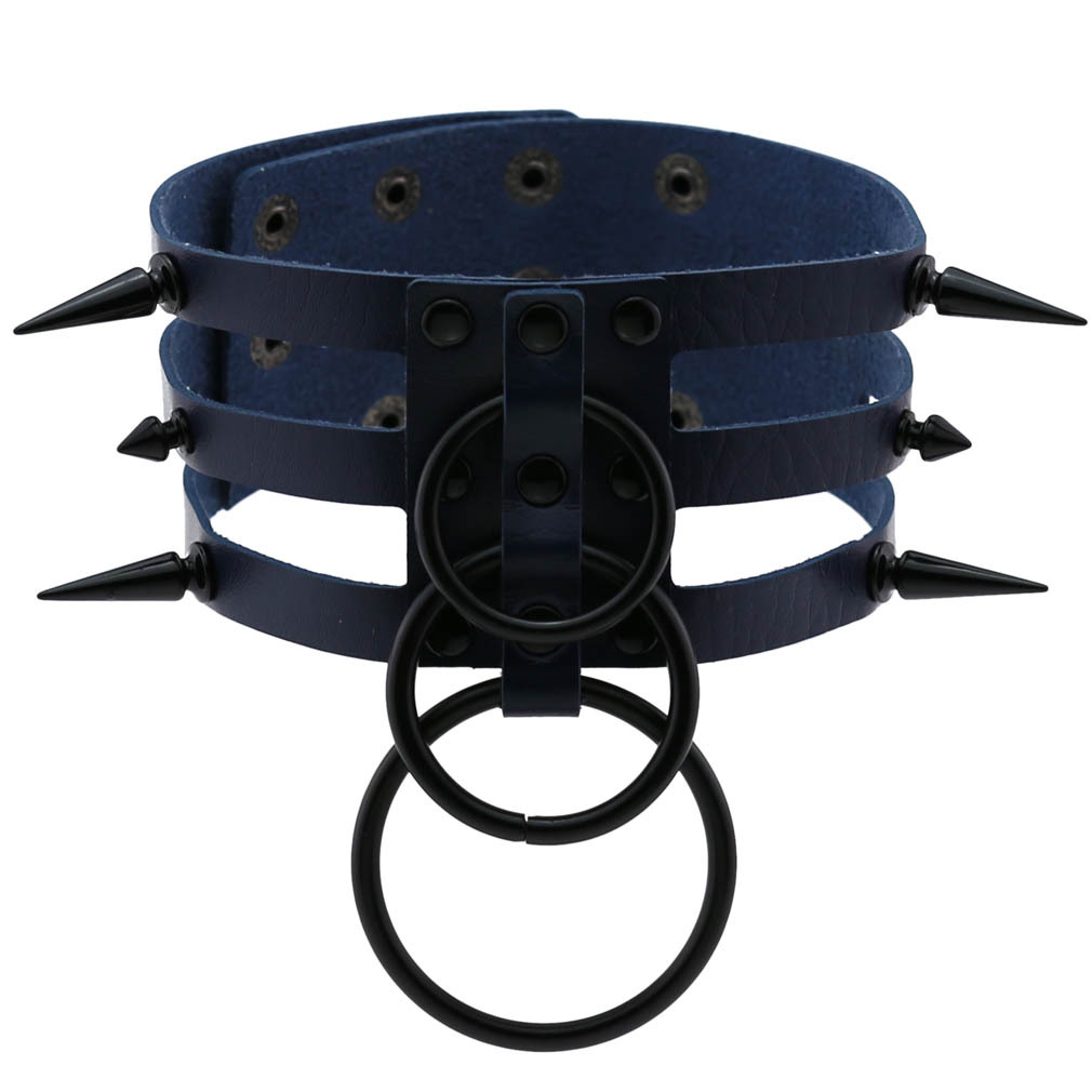 (image for) Three-row Black-ring Rivet Spiked Collar