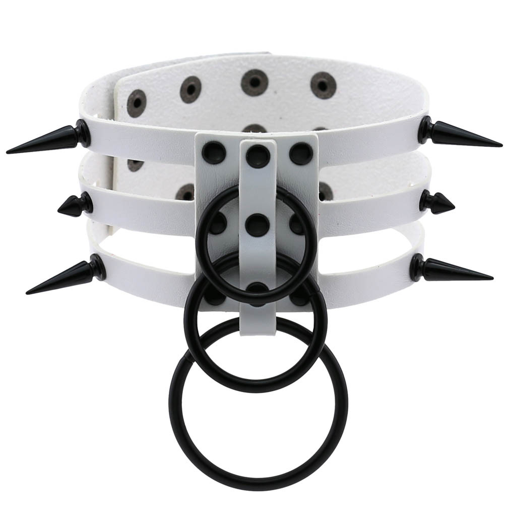 (image for) Three-row Black-ring Rivet Spiked Collar
