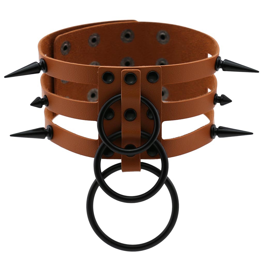 (image for) Three-row Black-ring Rivet Spiked Collar