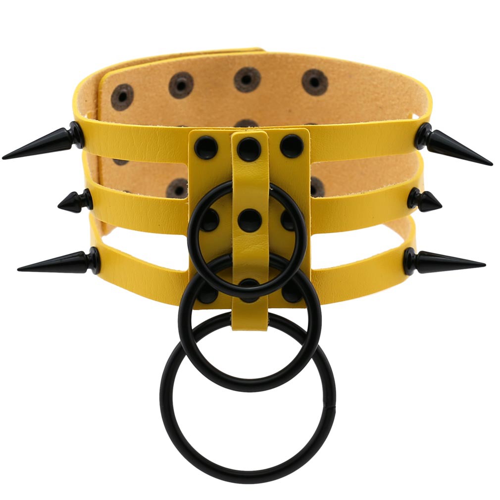 (image for) Three-row Black-ring Rivet Spiked Collar