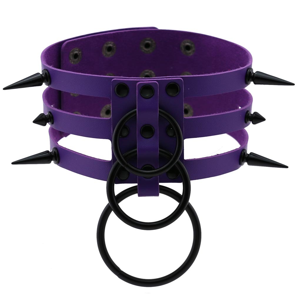 (image for) Three-row Black-ring Rivet Spiked Collar