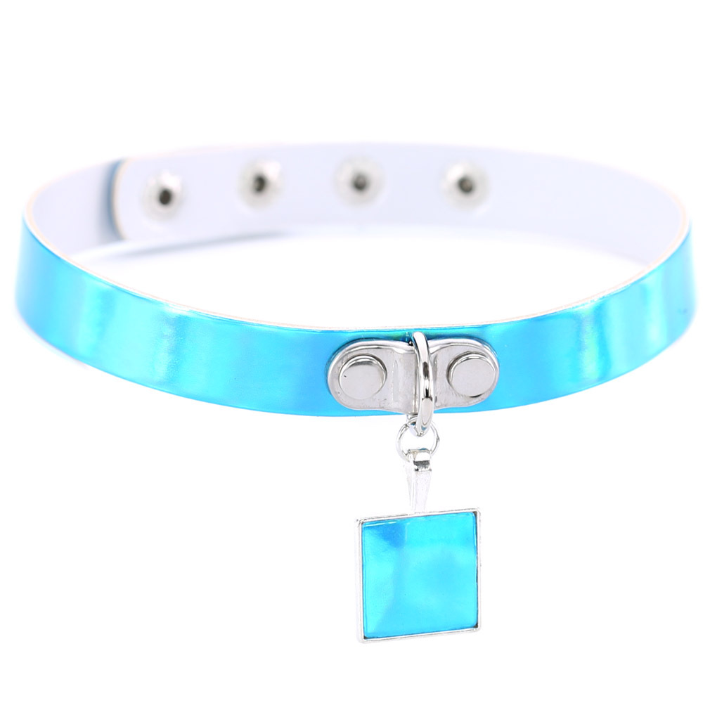 (image for) Square Pendant Neck Leather Collar - Laser