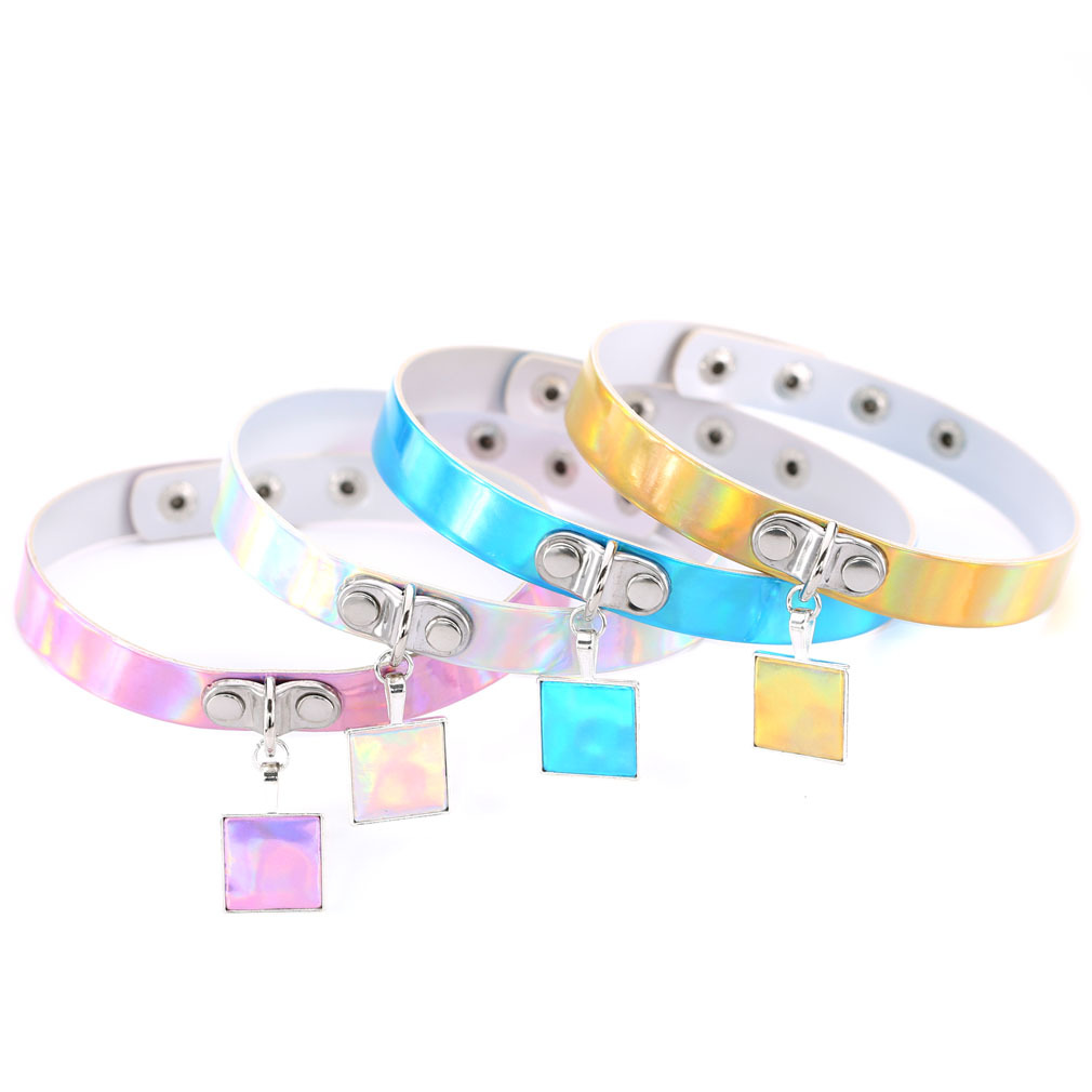 (image for) Square Pendant Neck Leather Collar - Laser