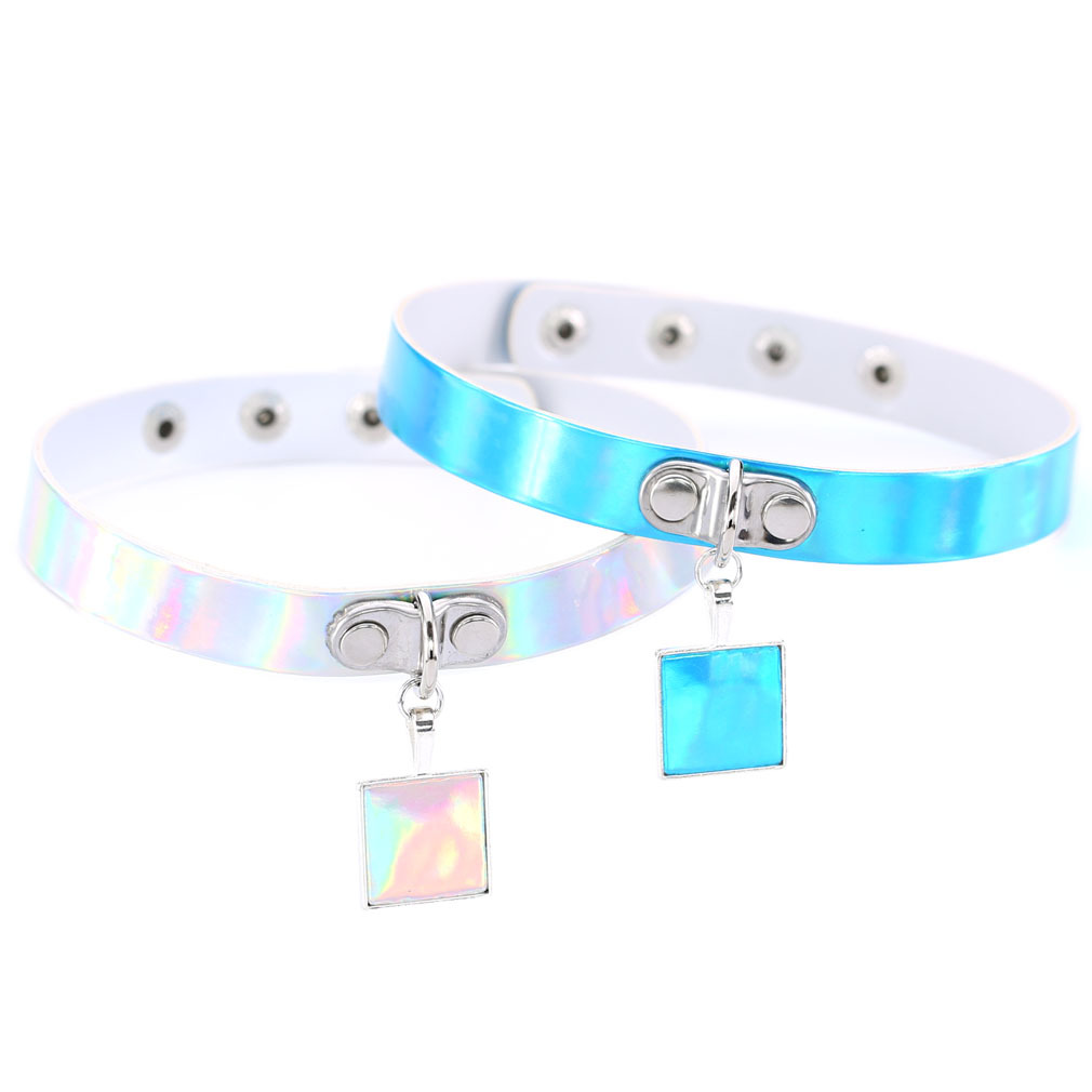 (image for) Square Pendant Neck Leather Collar - Laser