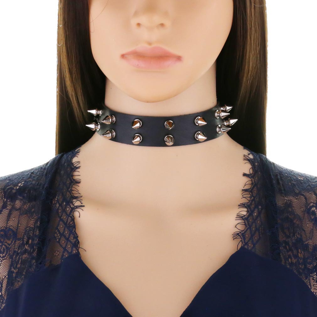 (image for) Double Row Spiked Rivet Leather Collar