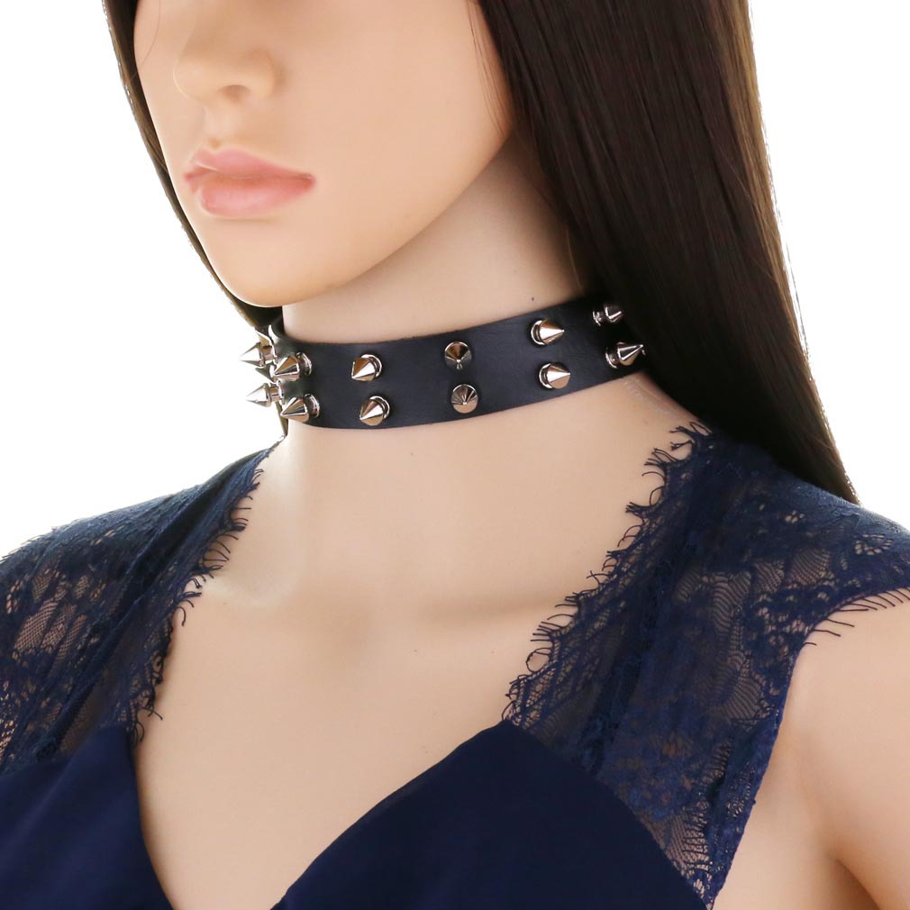 (image for) Double Row Spiked Rivet Leather Collar