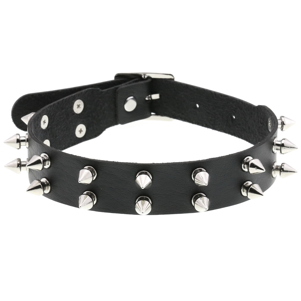 (image for) Double Row Spiked Rivet Leather Collar