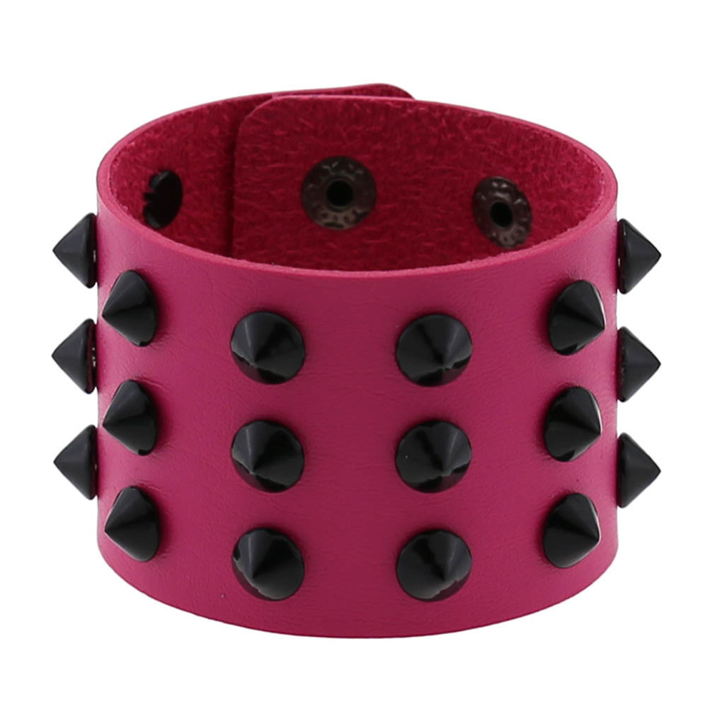 (image for) Three-row leather studded wide bracelet