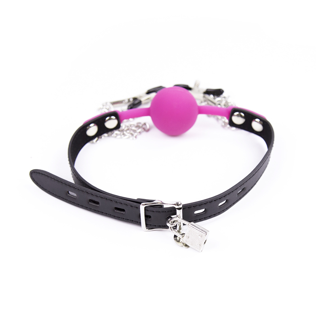 (image for) Premium Hush Locking Silicone Ball Gag With Nipple Clamps