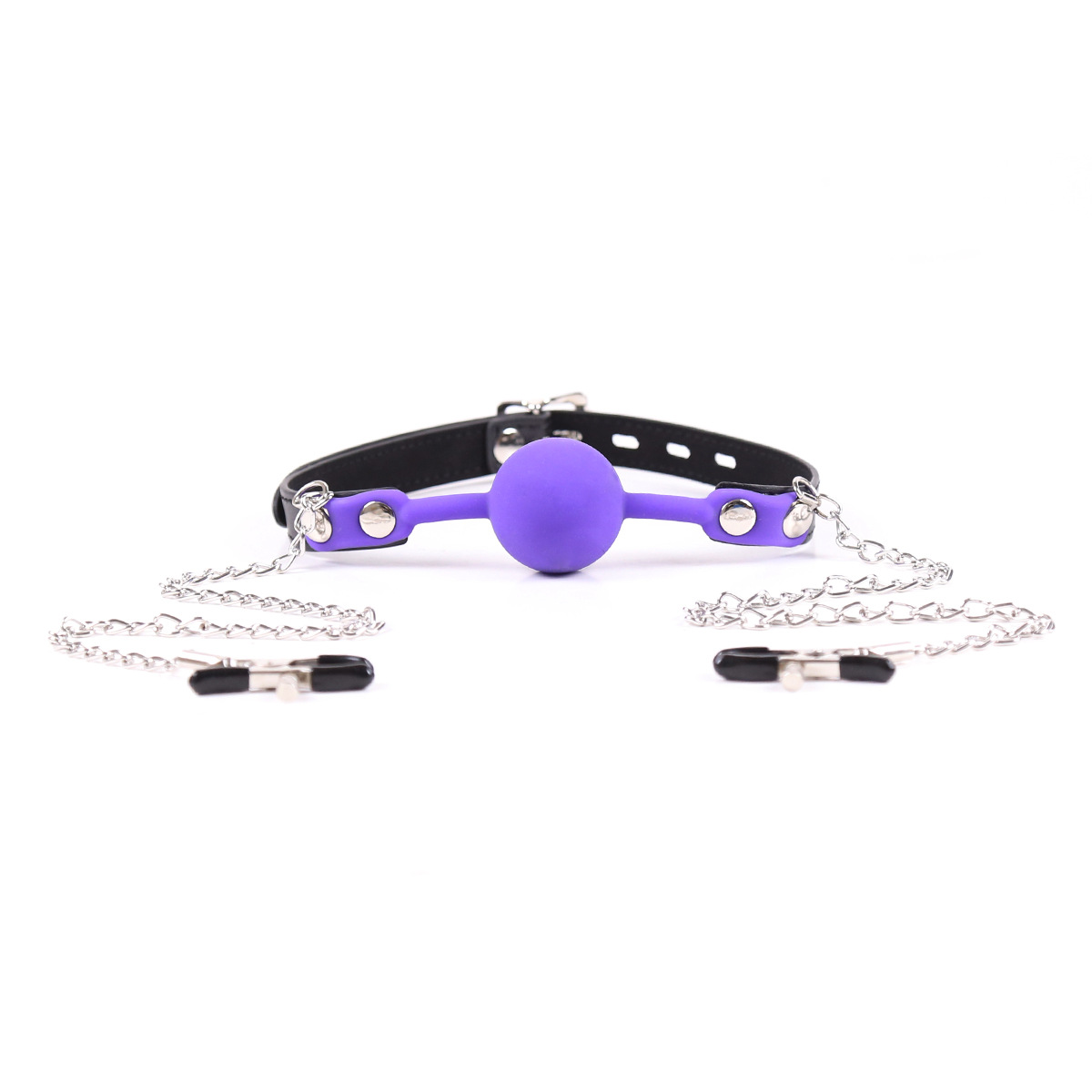 (image for) Premium Hush Locking Silicone Ball Gag With Nipple Clamps