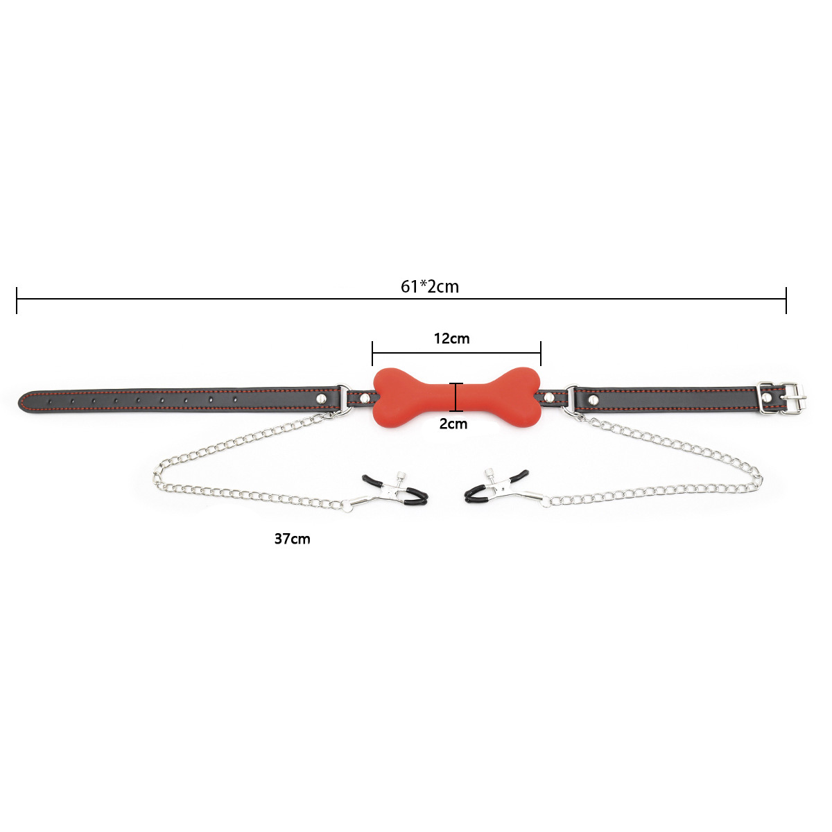 (image for) Dog Bone Soft Rubber Open Mouth Gag With Nipple Clamp