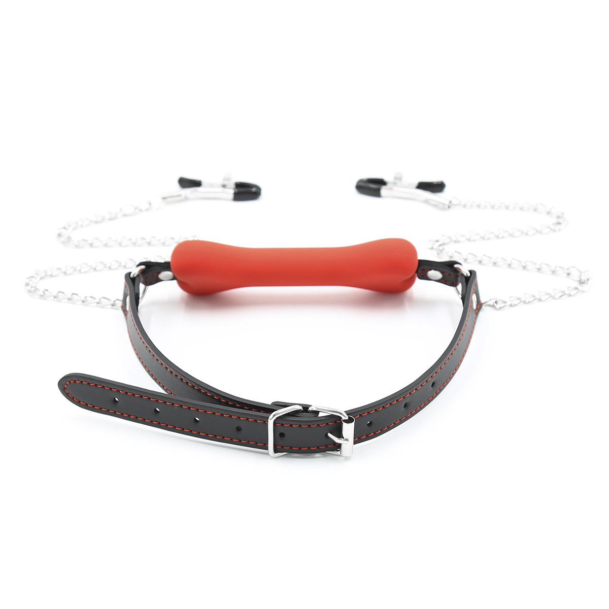 (image for) Dog Bone Soft Rubber Open Mouth Gag With Nipple Clamp