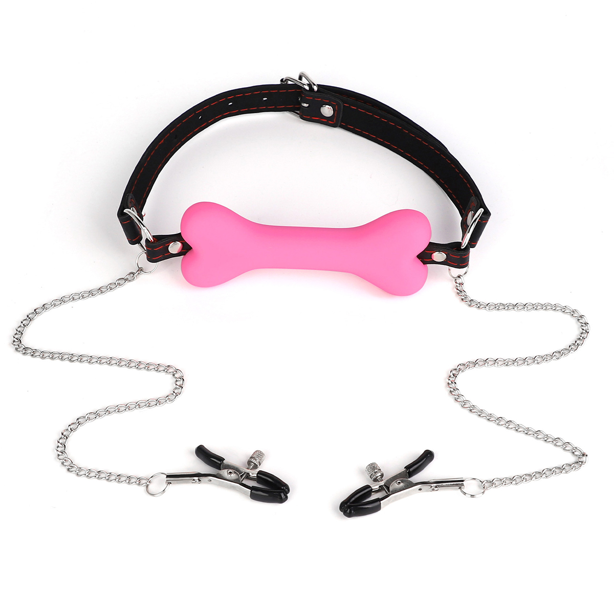 (image for) Dog Bone Soft Rubber Open Mouth Gag With Nipple Clamp