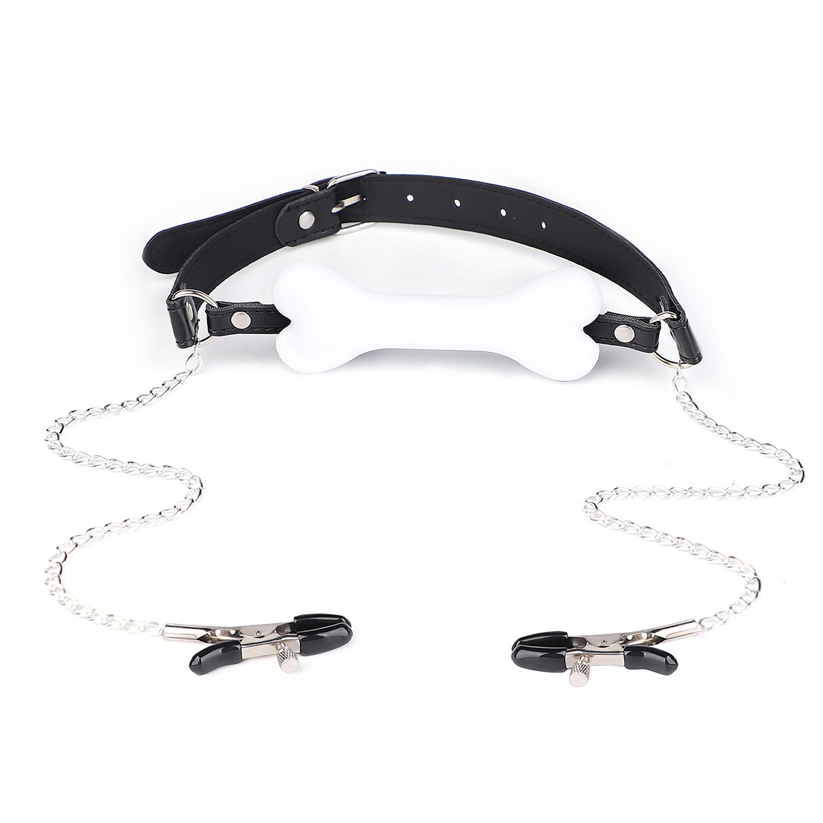 (image for) Dog Bone Soft Rubber Open Mouth Gag With Nipple Clamp