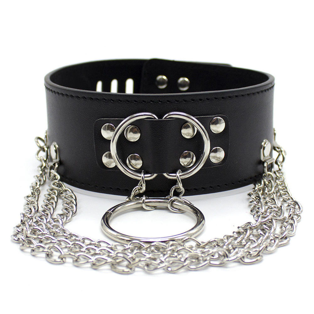 (image for) D-O-Ring Bondage Collar With Chain