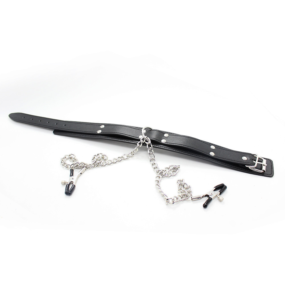 (image for) D Ring Bondage Collar With Nipple Clamp