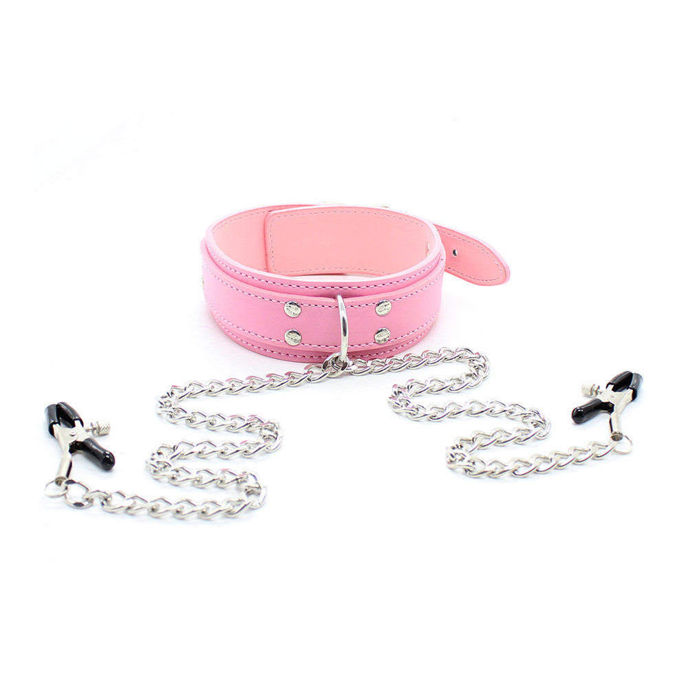 (image for) D Ring Bondage Collar With Nipple Clamp