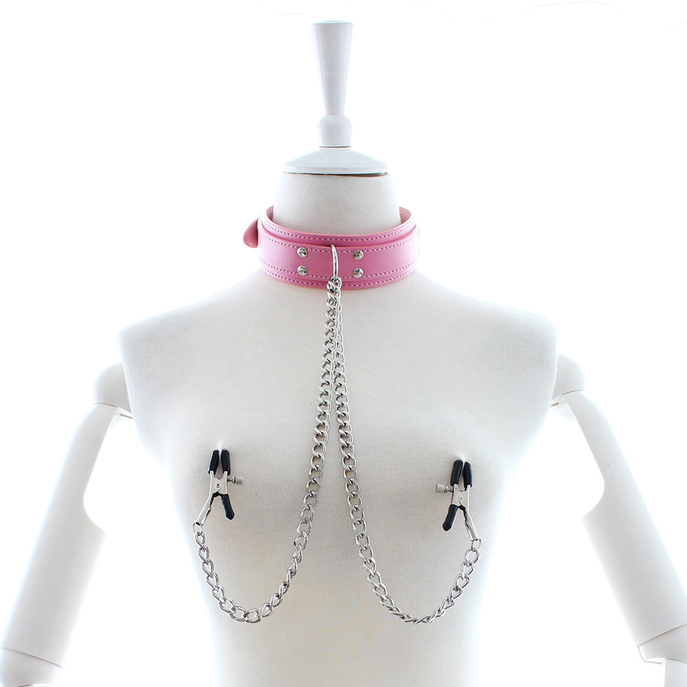 (image for) D Ring Bondage Collar With Nipple Clamp
