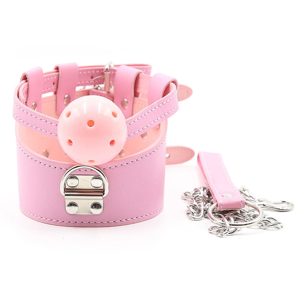 (image for) D-Ring Leather Collar With Ball Gag