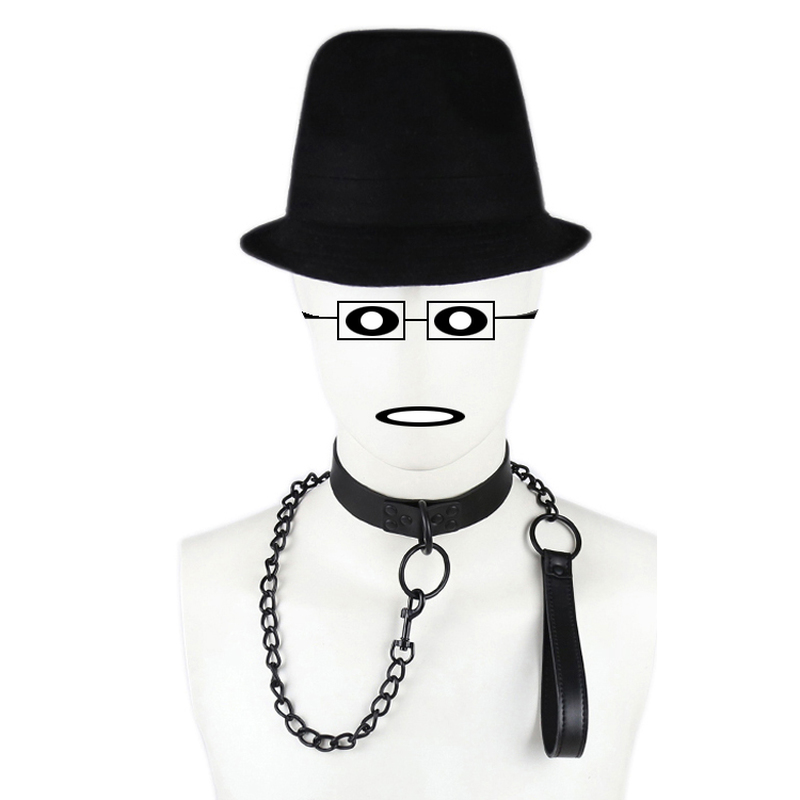 (image for) Leather Black Chain Neck Collar