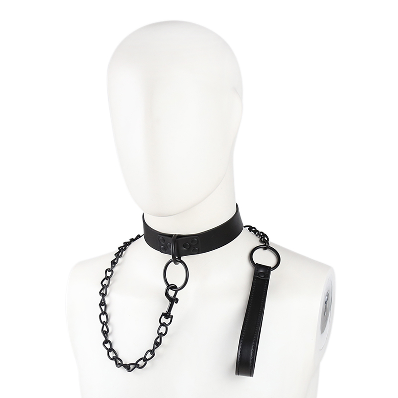 (image for) Leather Black Chain Neck Collar