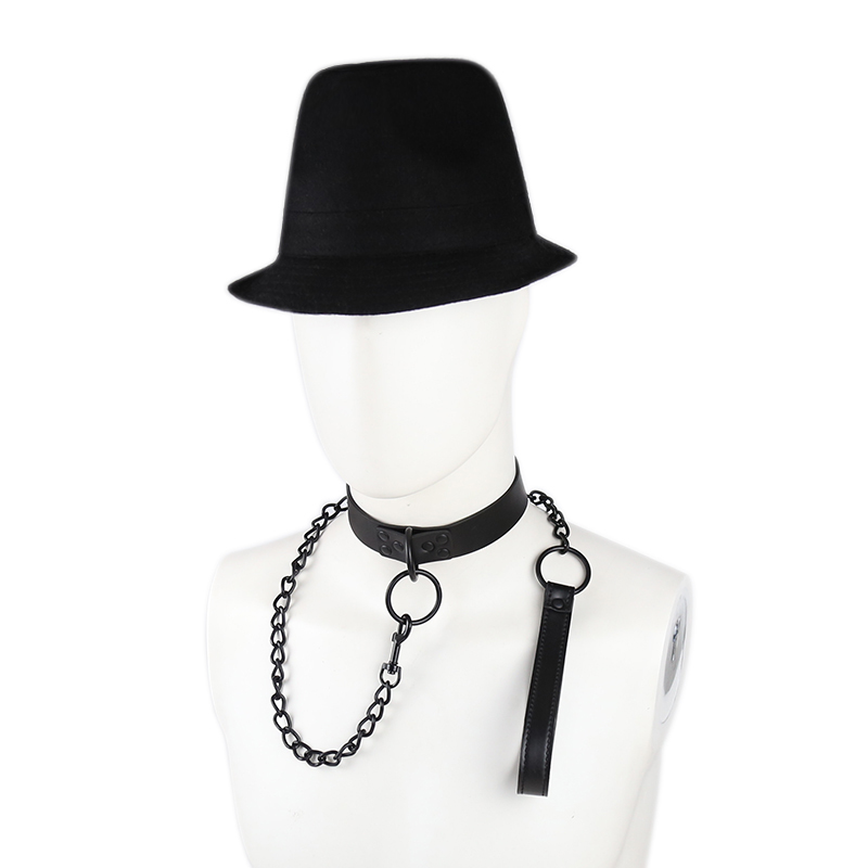 (image for) Leather Black Chain Neck Collar