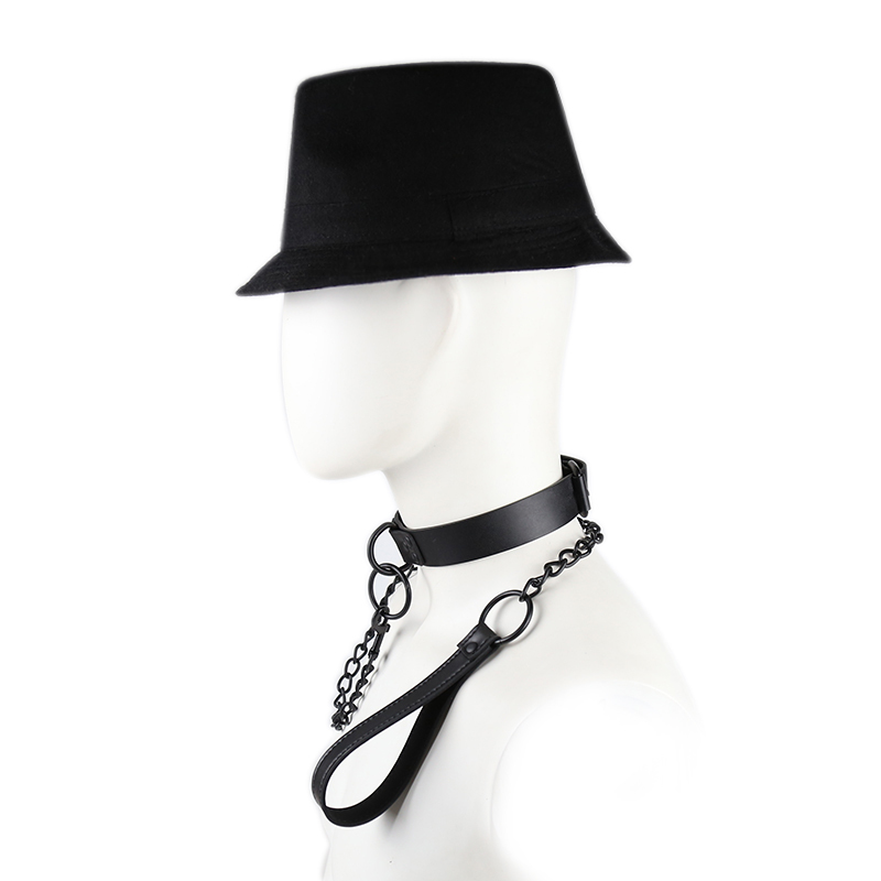 (image for) Leather Black Chain Neck Collar