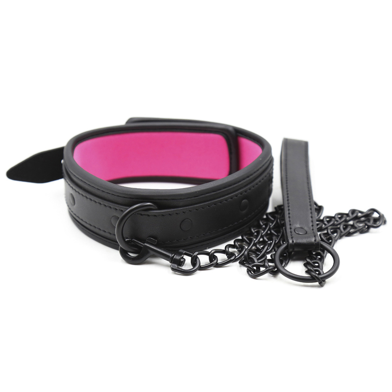 (image for) D Ring Metal Chain Leather Collar