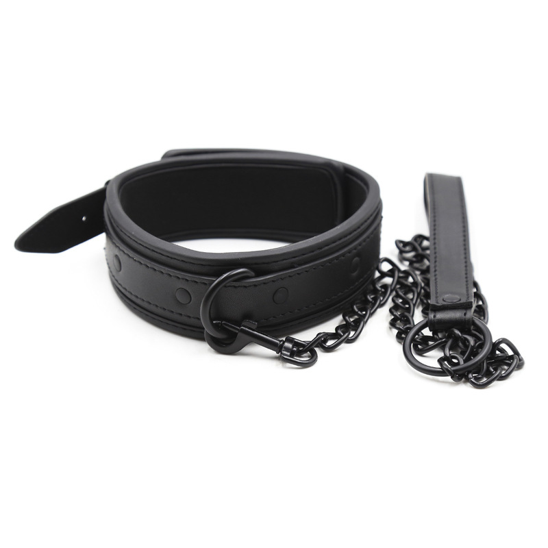 (image for) D Ring Metal Chain Leather Collar