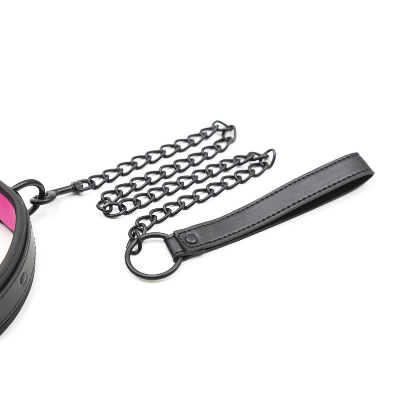 (image for) D Ring Metal Chain Leather Collar