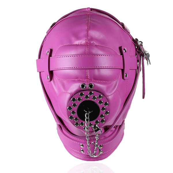 Sensory Deprivation Hood with Open Mouth Gag - Rose