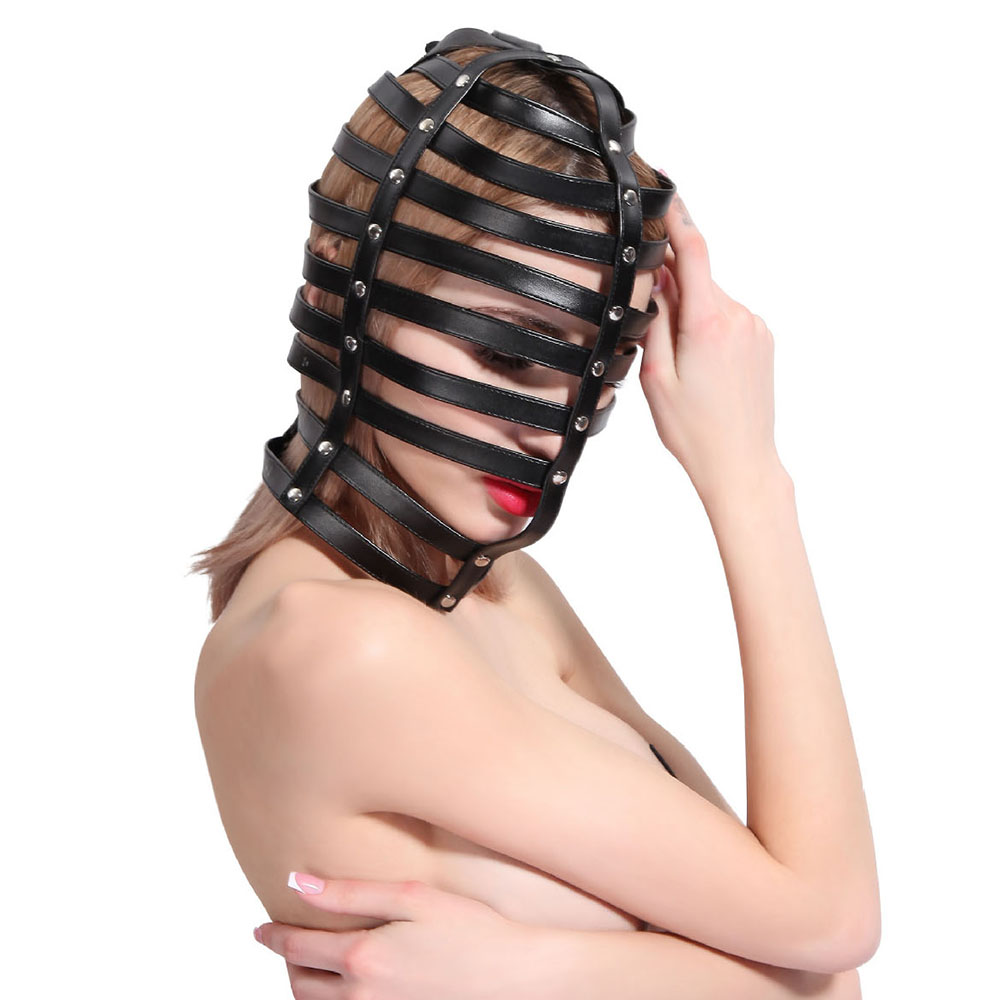 Stripes Leather Bondage Hood