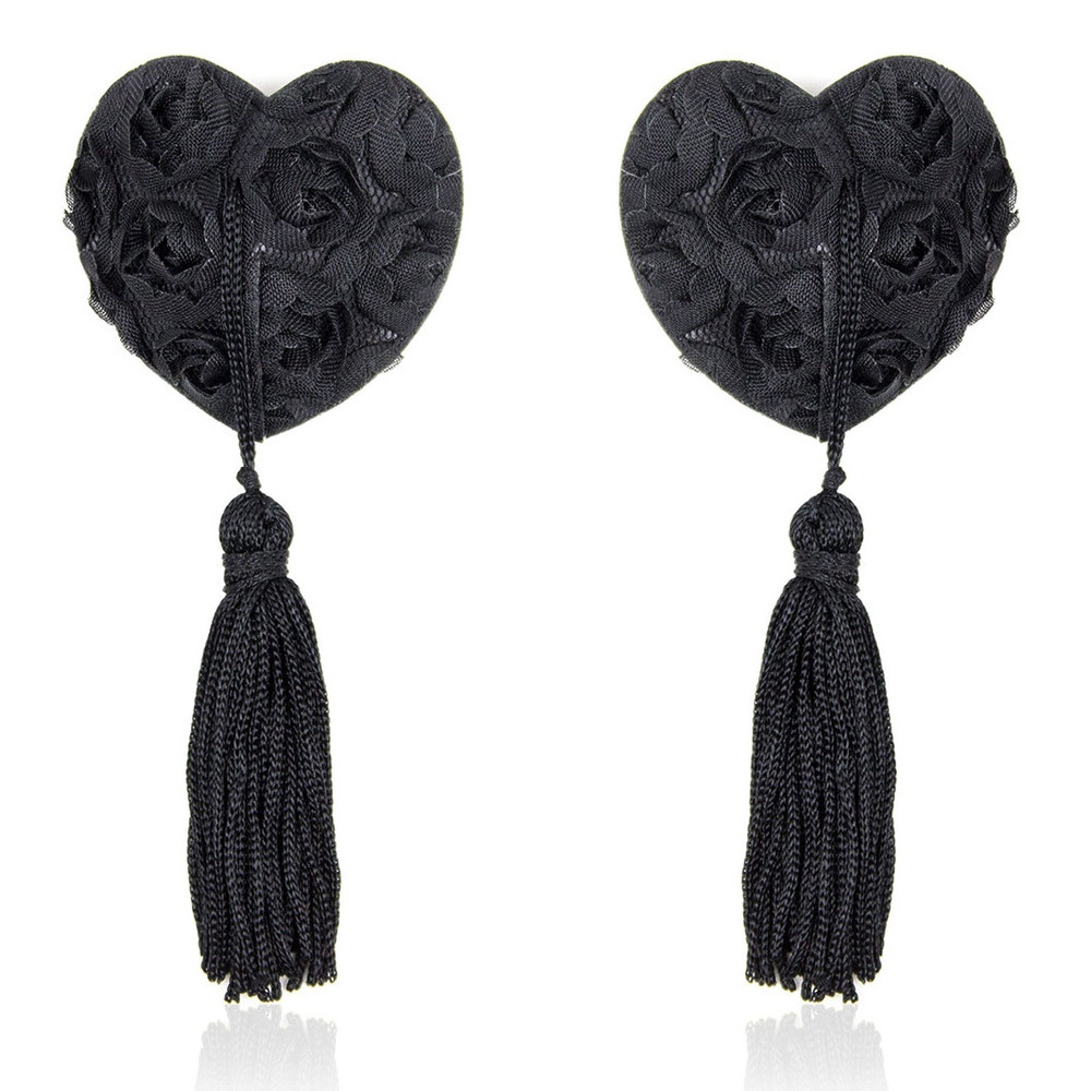 (image for) Satin Rose Heart Nipple Pasties With Tassel