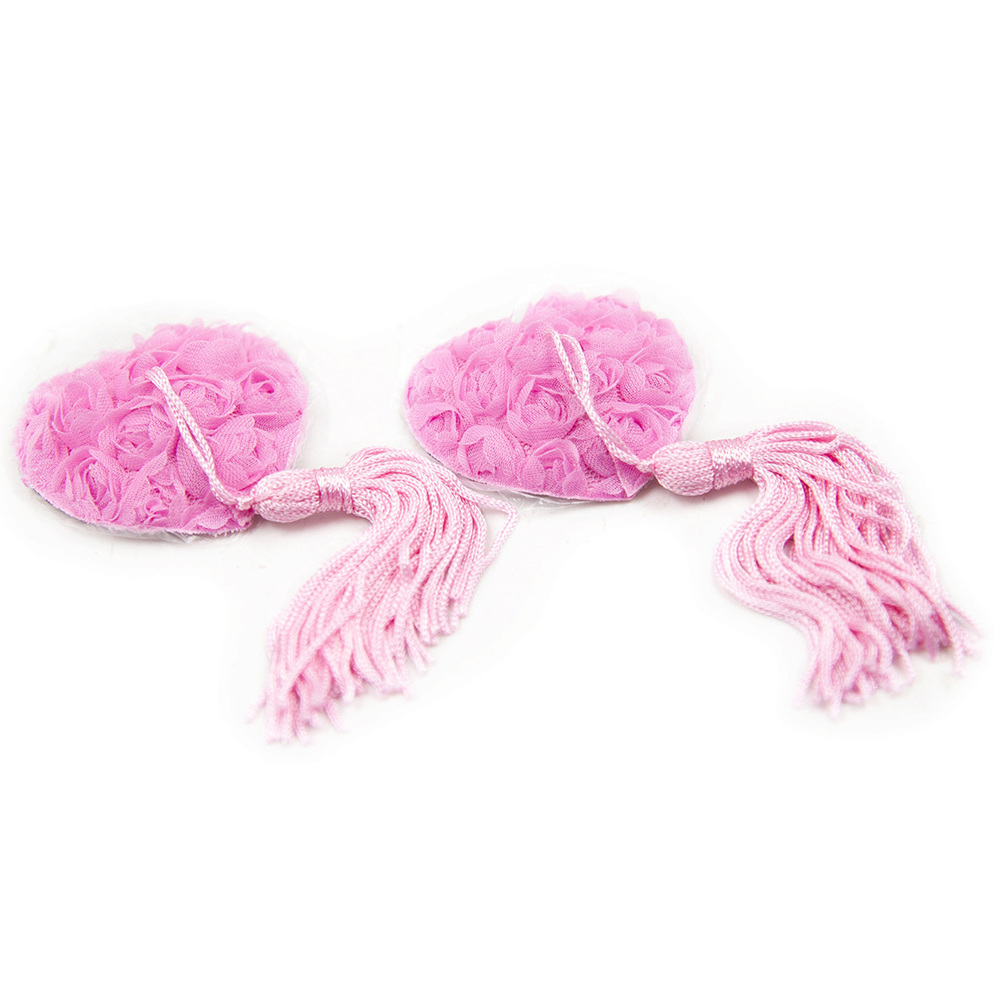 (image for) Satin Rose Heart Nipple Pasties With Tassel