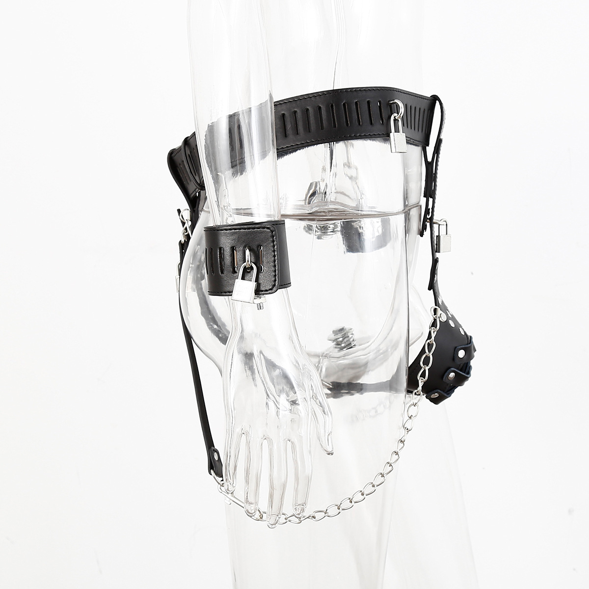 (image for) Leather Male Chastity Belt With Cuffs