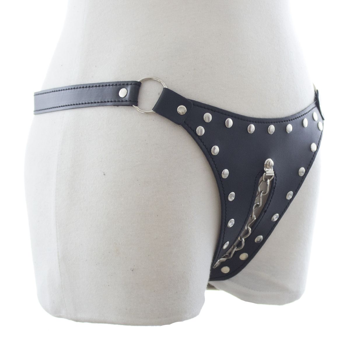 (image for) Open Outline Chain Front Leather G-String