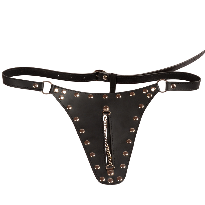 (image for) Open Outline Chain Front Leather G-String