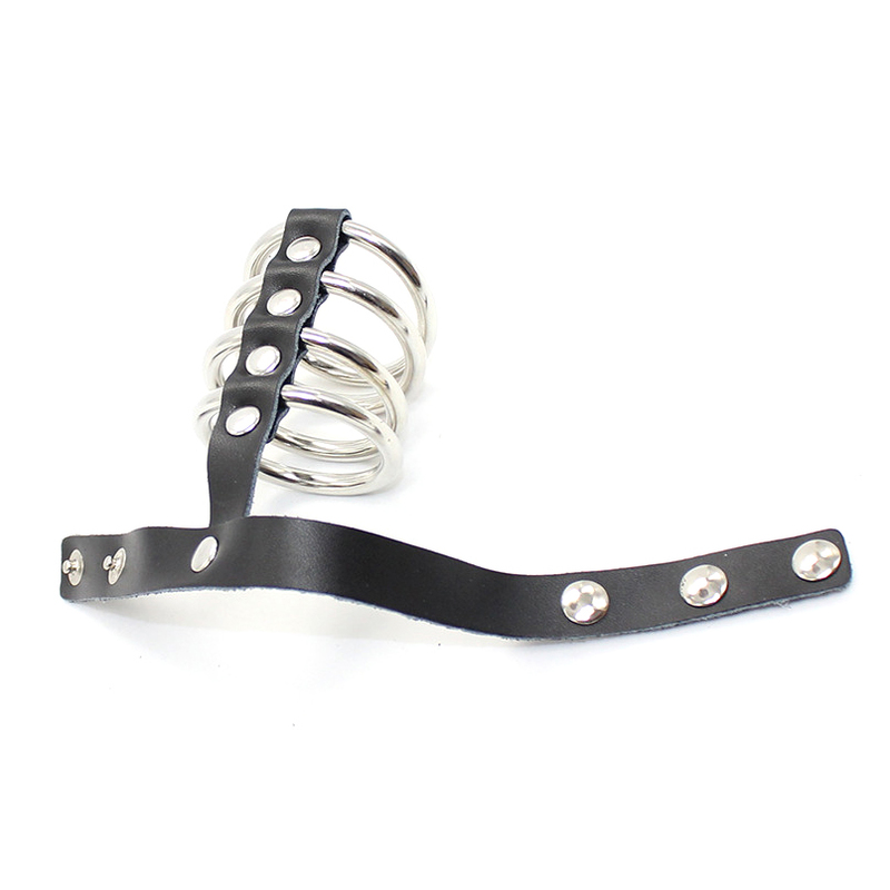 Leather Cock Strap & 4 Metal Rings